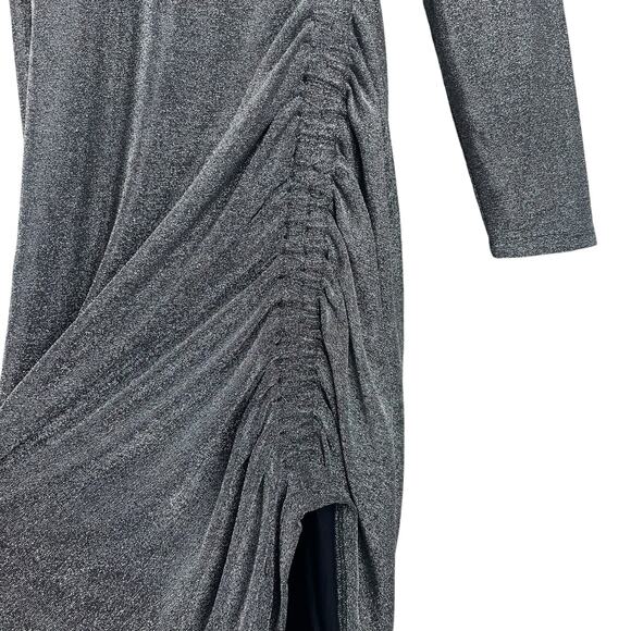 Veronica Beard Cyrus Metallic Lurex Side Ruch Dress Gunmetal Size XL - Picture 9 of 13